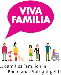 Logo von "Viva Fmilia". Verpixelt dargestellte Menschen mehrerer Generationen mit dem Schriftzug: ...damit es Famlilien in Rheinalnd-Pfalz gut geht!"