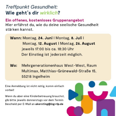 Veranstaltungstermine des Treffpunkt Gesundheit in Ingelheim