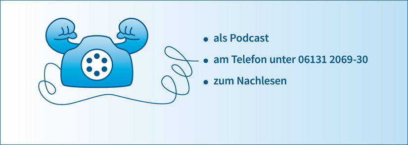Logo: Gesundheitstelefon als Podcast, am Telefon unter 06131 206030, zum Nachlesen