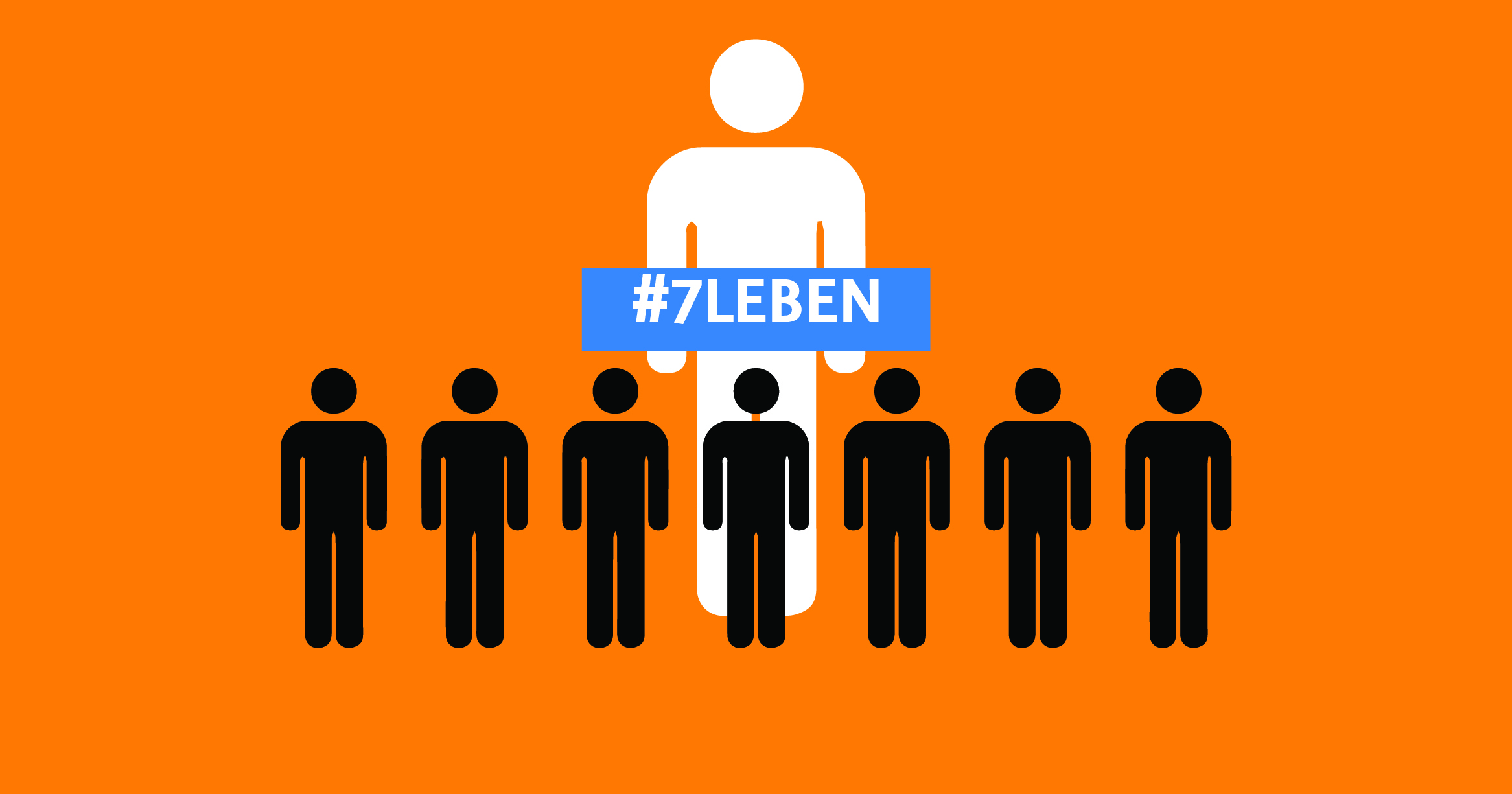 Piktogramm von einem großen Menschen und sieben kleinen Menschen und der Schriftzug: #7Leben. Symbolbild für Organspende.
